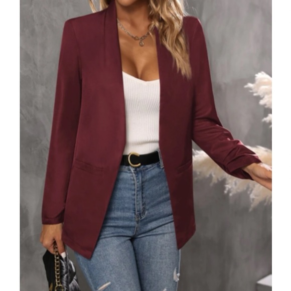 Classic khaki business casual open front blazer - Picture 13 of 16